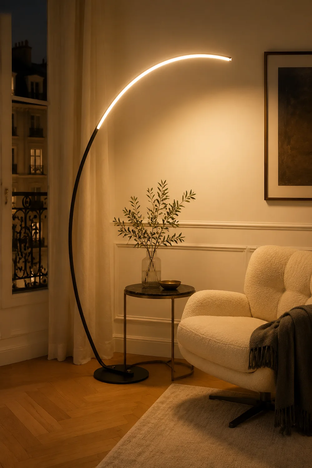 Edge Modern Arc LED Floor Lamp, Black/White, Metal/Silicon - Lumpaz