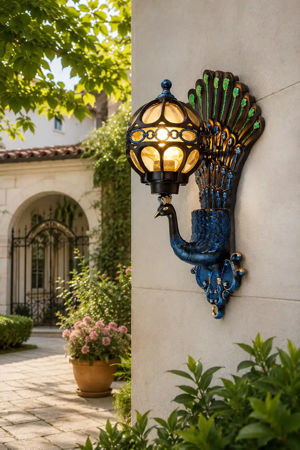 Waterproof Retro Peacocks Aluminum European Style Outdoor Wall Light - Lumpaz