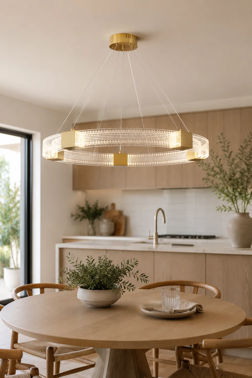 Evette Modern Round/Oval Acrylic/Metal Pendant Light, Gold - Lumpaz