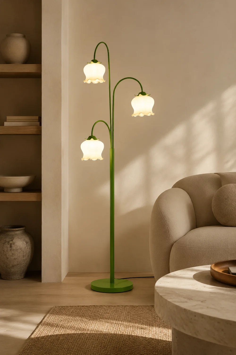 Lily Green Shade Flower Floor Lamp, Metal/Glass, Living Room/Bedroom - Lumpaz