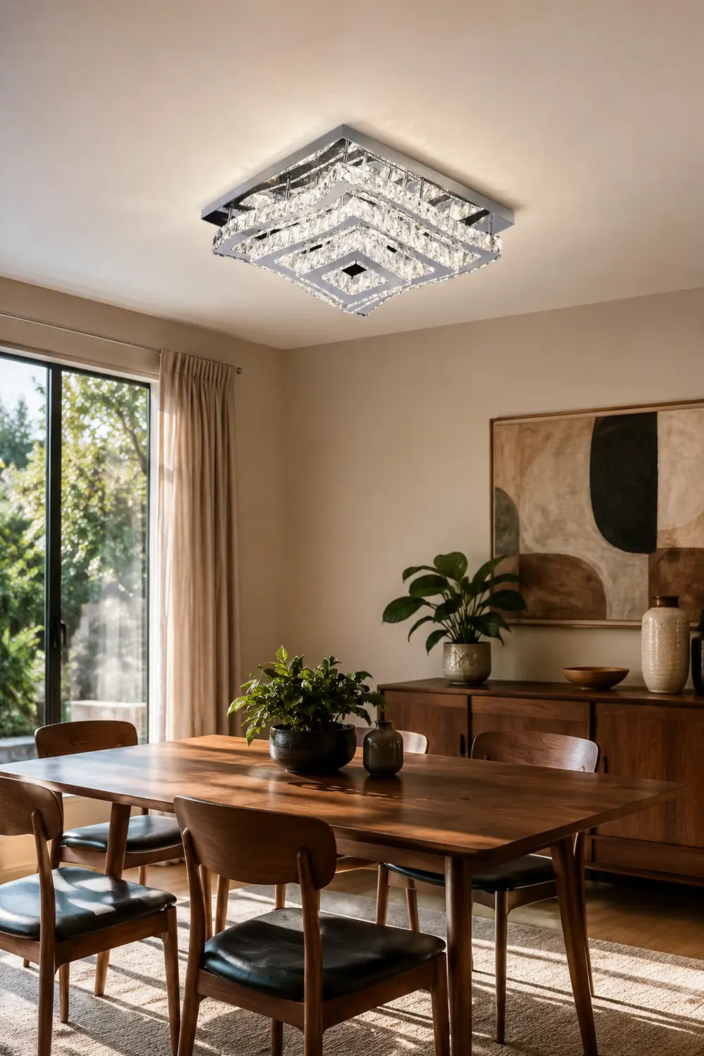 Kristy Luxury Square Metal/Glass Flush Mount Ceiling Light, Living Room - Lumpaz