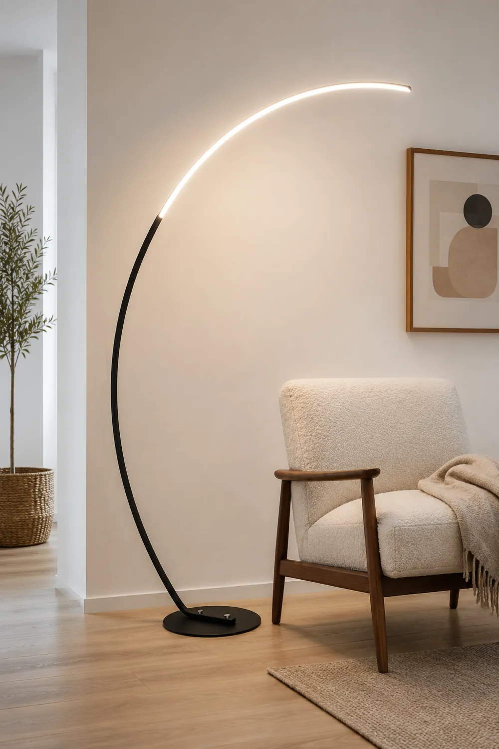 Edge Modern Arc LED Floor Lamp, Black/White, Metal/Silicon - Lumpaz