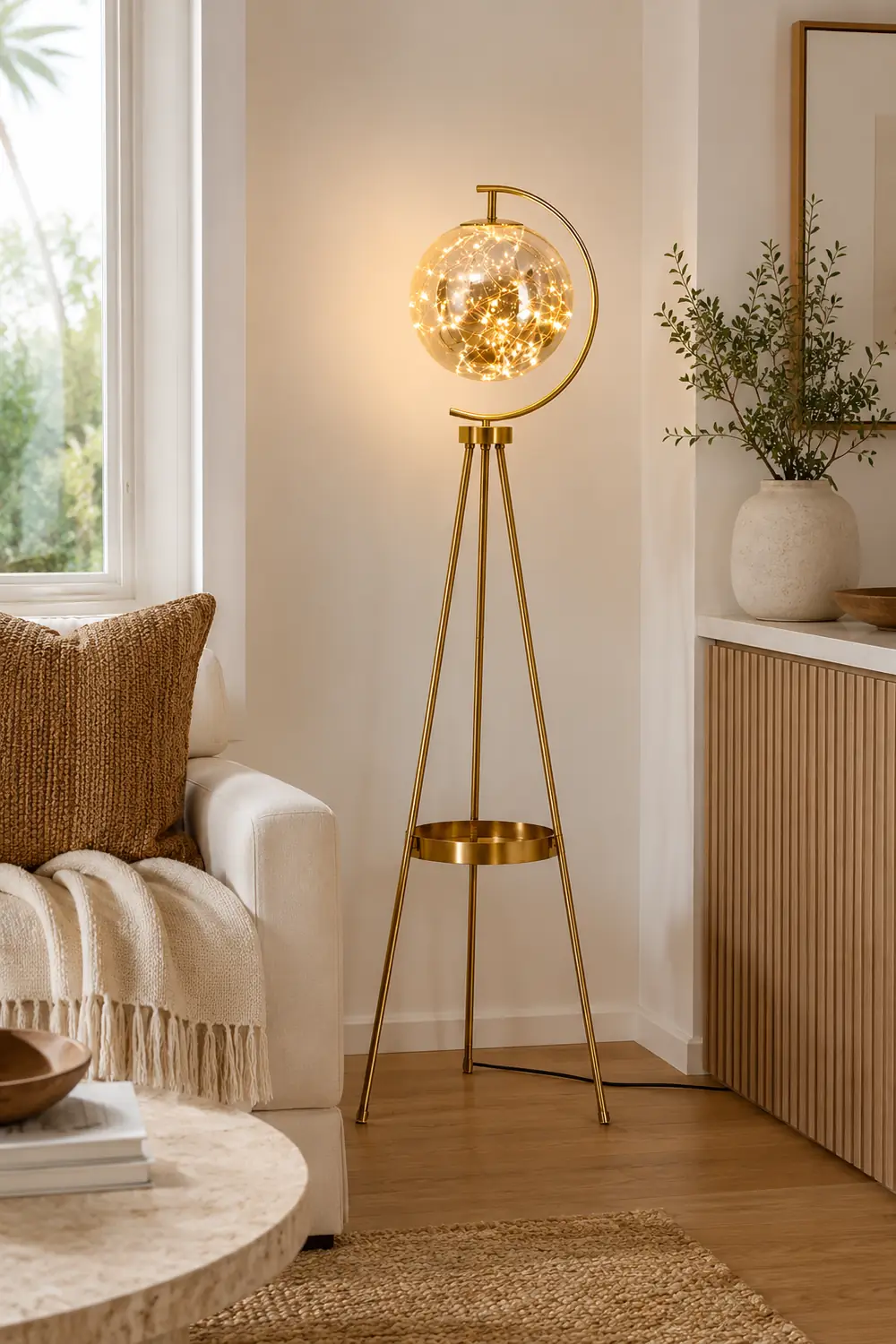 Kady Modern Starry Globe Glass Floor Lamp, Gold - Lumpaz