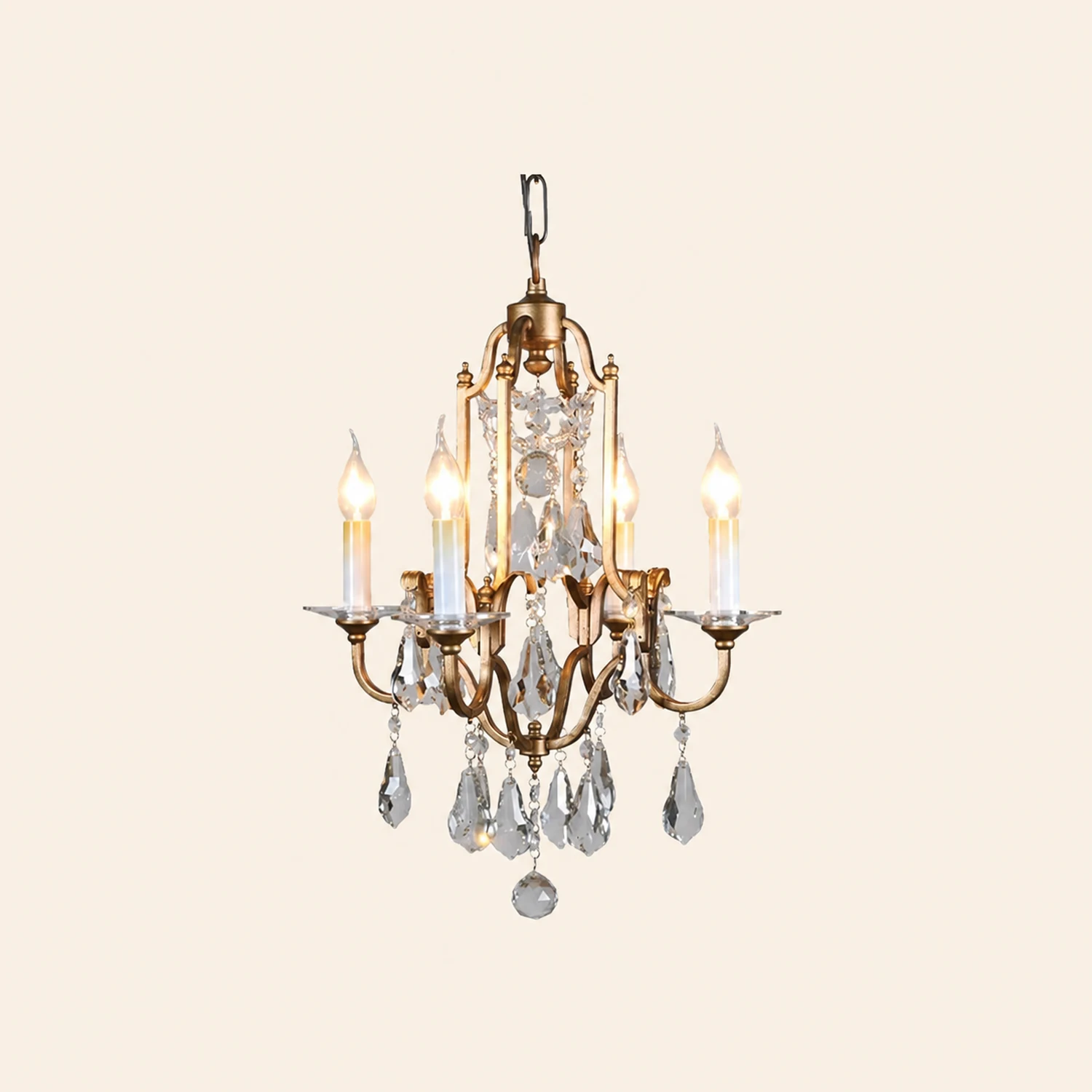 Silva Vintage Luxury Candle Crystal/Metal Chandelier, Gold - Lumpaz