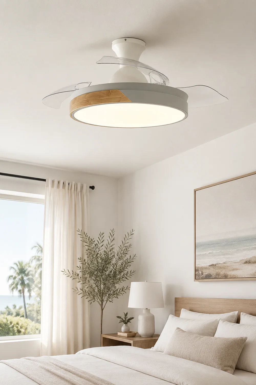 Morandi Invisible Blades Ceiling Fan With Light, 5 Color, L 35.4"/39.3" - Lumpaz