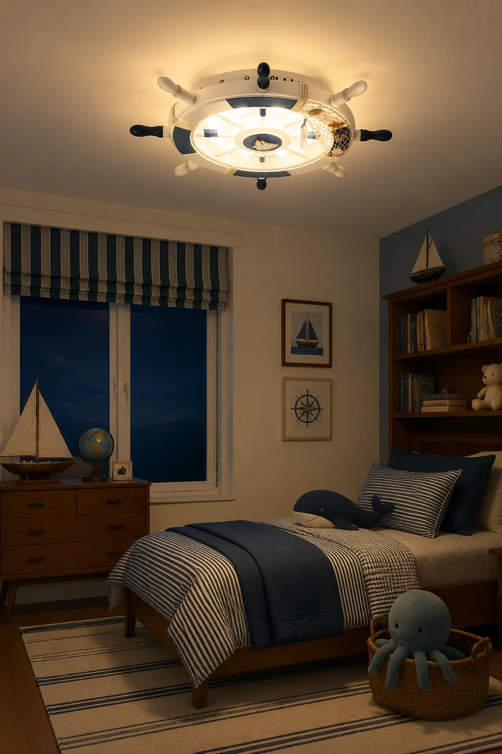 Quinn Modern Rudder Metal Flush Mount Ceiling Light White/Blue Bedroom - Lumpaz