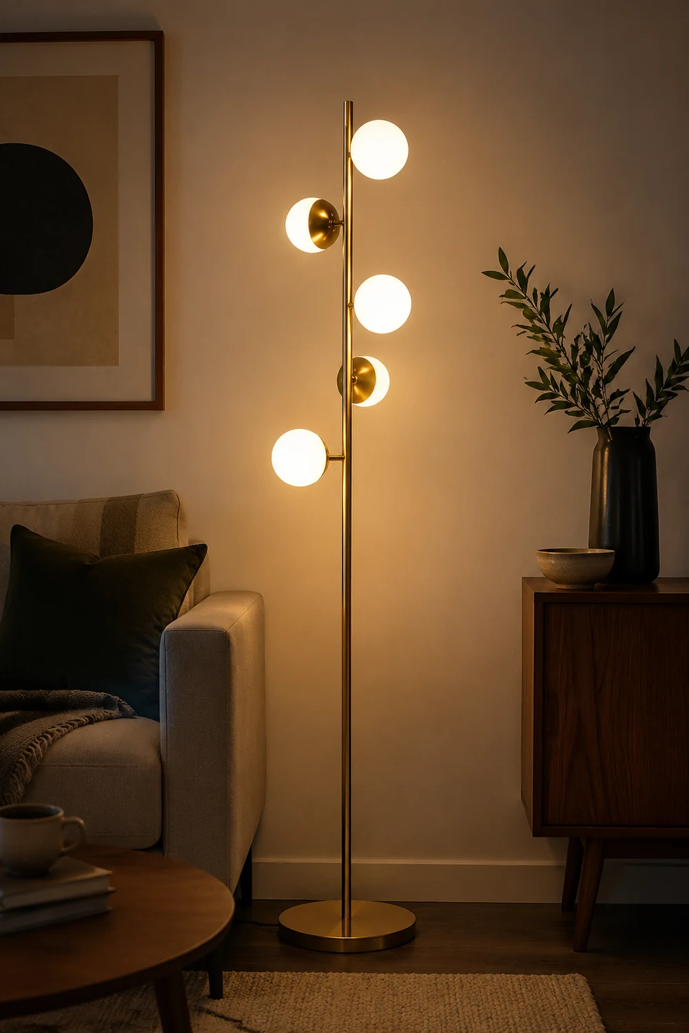 Valentina Floor Lamp Ball Modern, Metal/Ceramic, White/Gold, Living Room - Lumpaz
