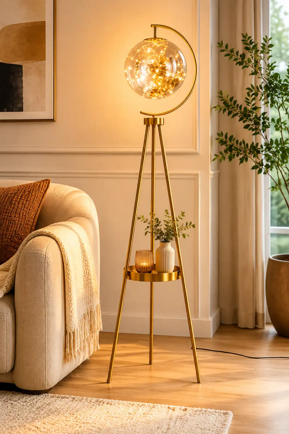 Kady Modern Starry Globe Glass Floor Lamp, Gold - Lumpaz