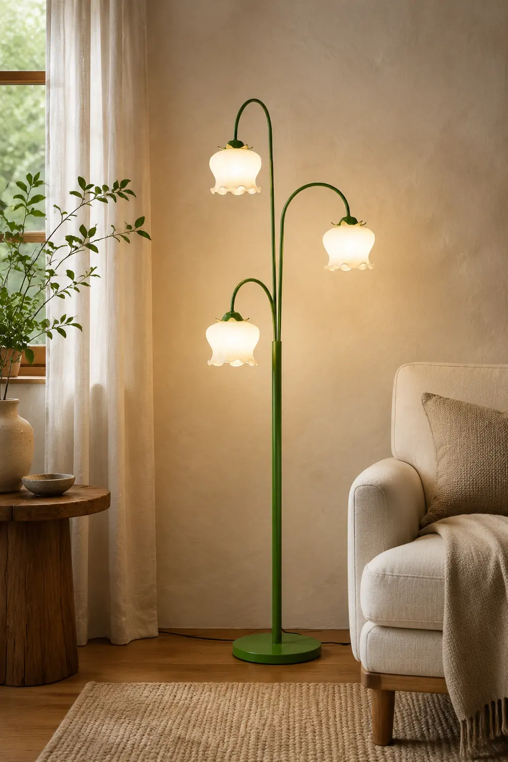 Lily Green Shade Flower Floor Lamp, Metal/Glass, Living Room/Bedroom - Lumpaz