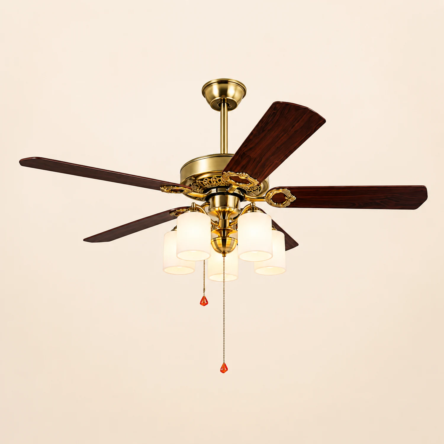 Alessio 5-Blade Rustic DC Ceiling Fan with Light, Brass, 48'' - Lumpaz