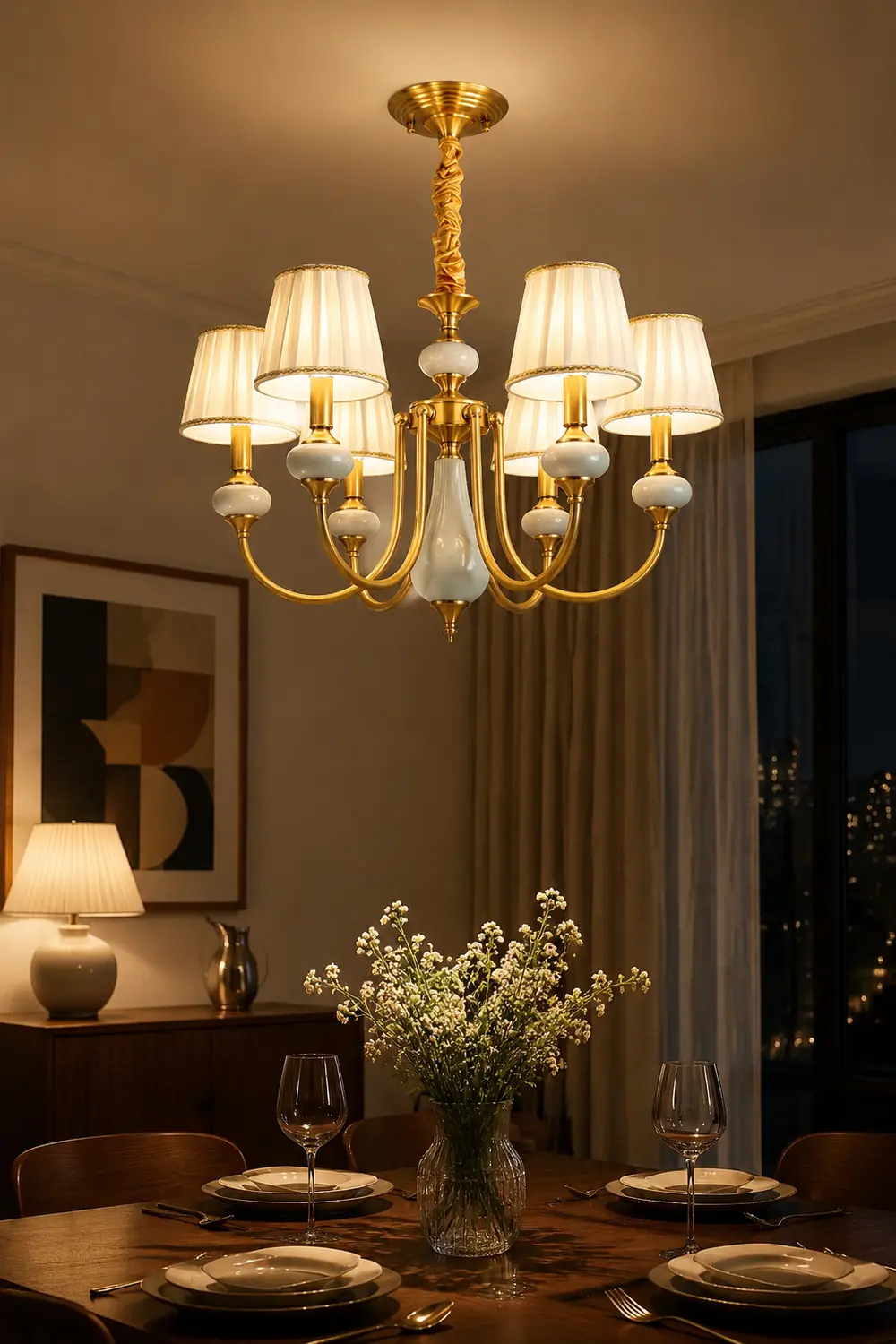 Alessio Retro Elegant Fabric Chandelier, Beige/Blue - Lumpaz