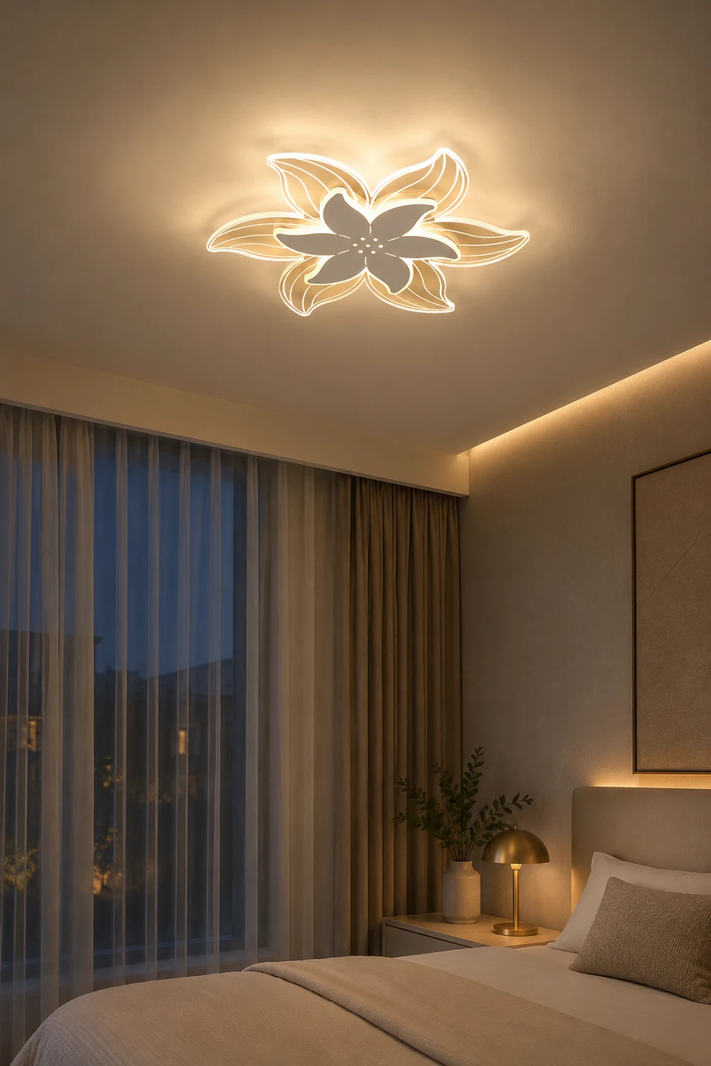 Hana Designer Flower Shape White Flush Mount Ceiling Light, White - Lumpaz