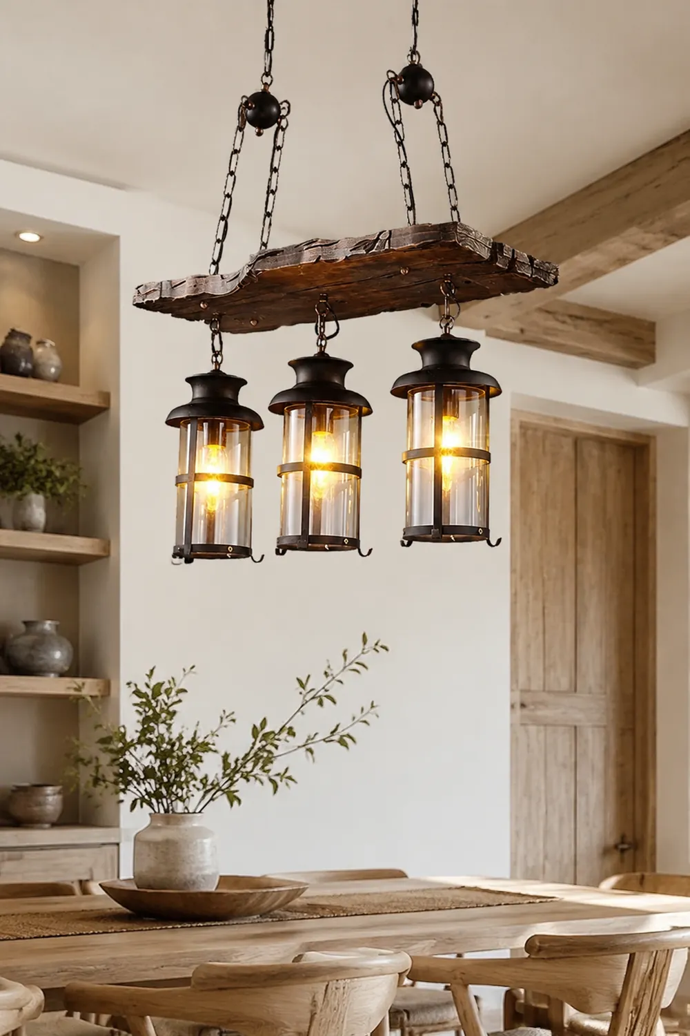 Austin Retro 3 Lantern Linear Wood/Metal, Chandelier - Lumpaz