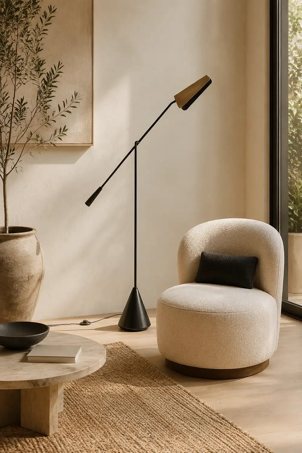 Salgado Minimalist Triangle Head LED Floor Lamp, Marble & Metal - Lumpaz