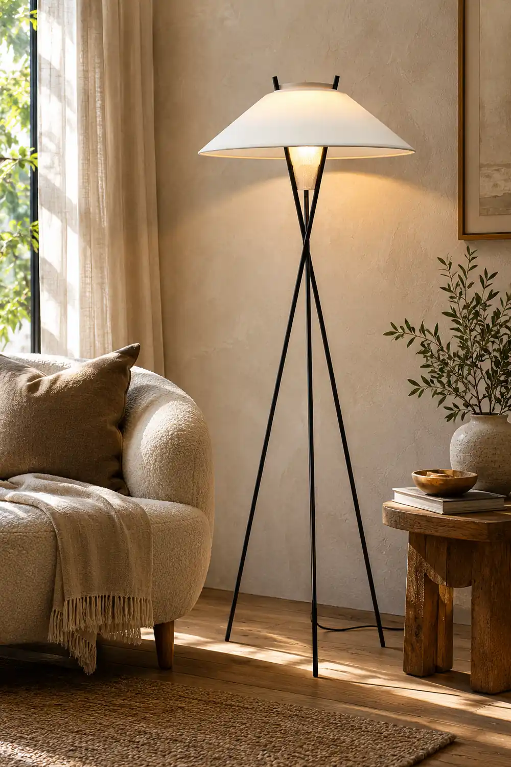 Carins Modern Tripod Metal/Fabric Floor Lamp, White - Lumpaz