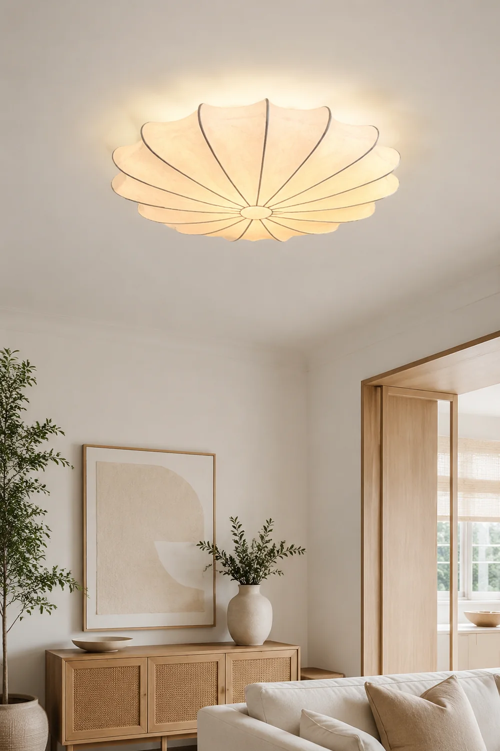 Renée Modern Elagant Round Metal/Fabric Flush Mount Ceiling Light, White - Lumpaz
