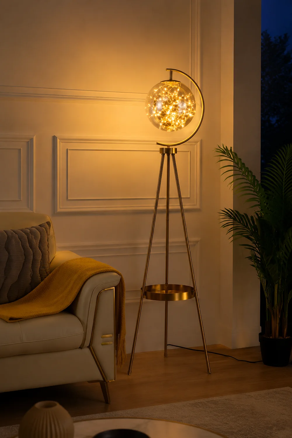 Kady Modern Starry Globe Glass Floor Lamp, Gold - Lumpaz
