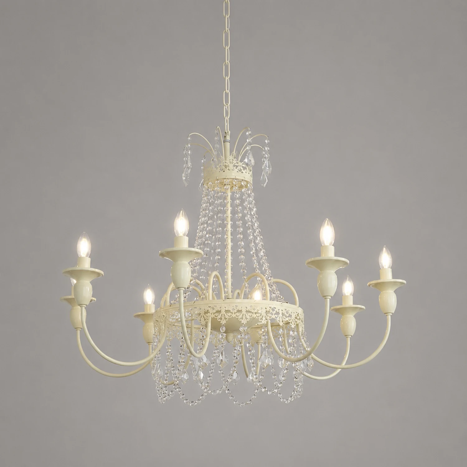 Silva Pendant Light Candle French, Crystal/Metal, White, Bedroom - Lumpaz
