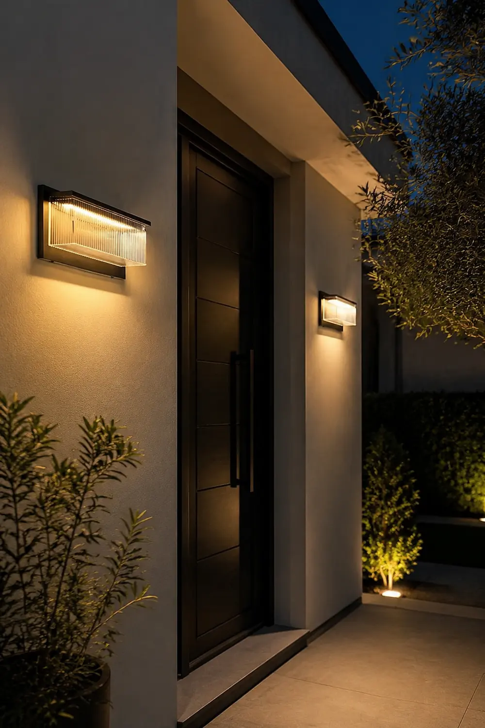 Rectangular Striped Acrylic Shade Waterproof Black Modern Solar Wall Lights - Lumpaz