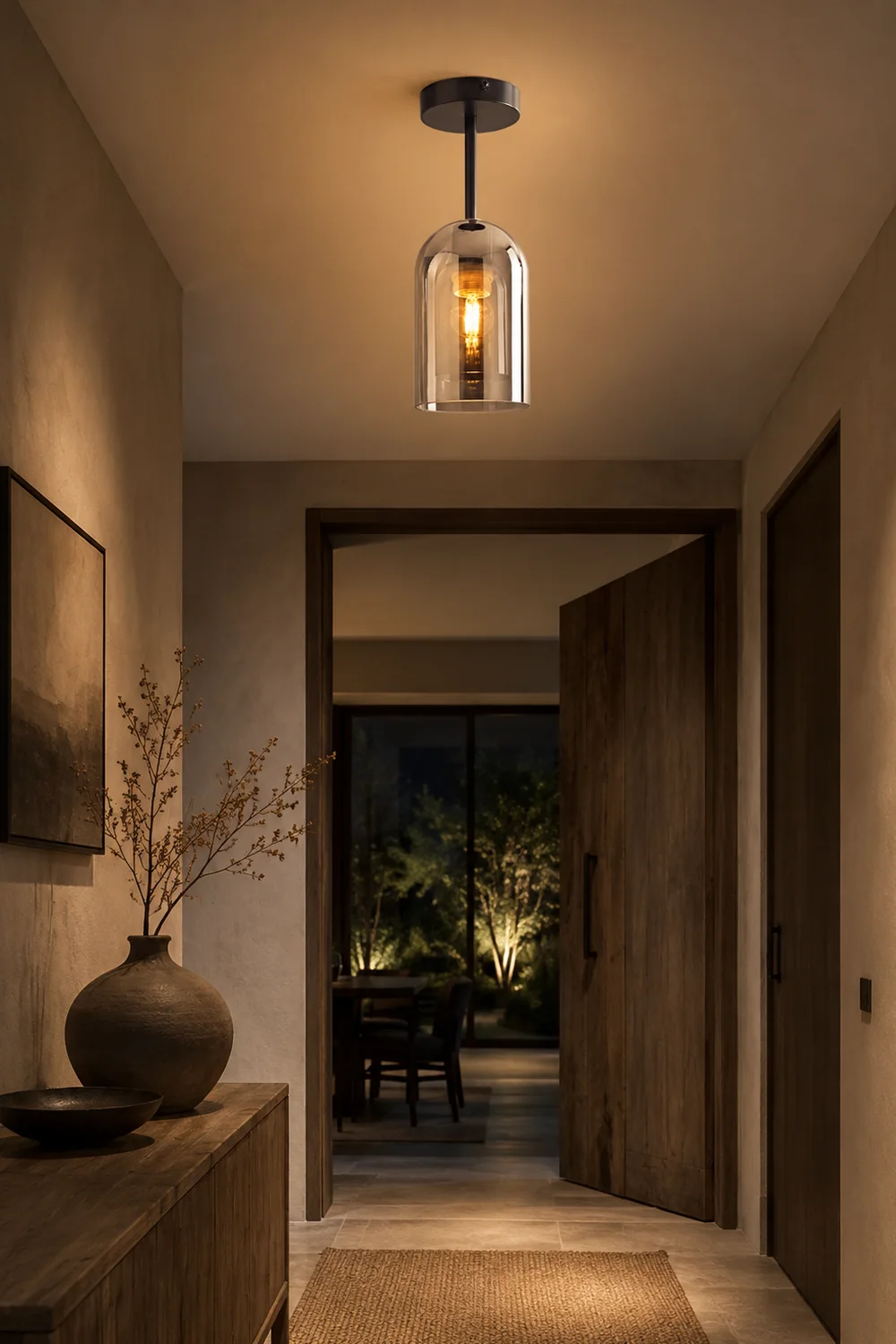 Sanna Modern Cylinder Semi-Flush Mount Clear Glass Ceiling Light, Cognac/Gray - Lumpaz