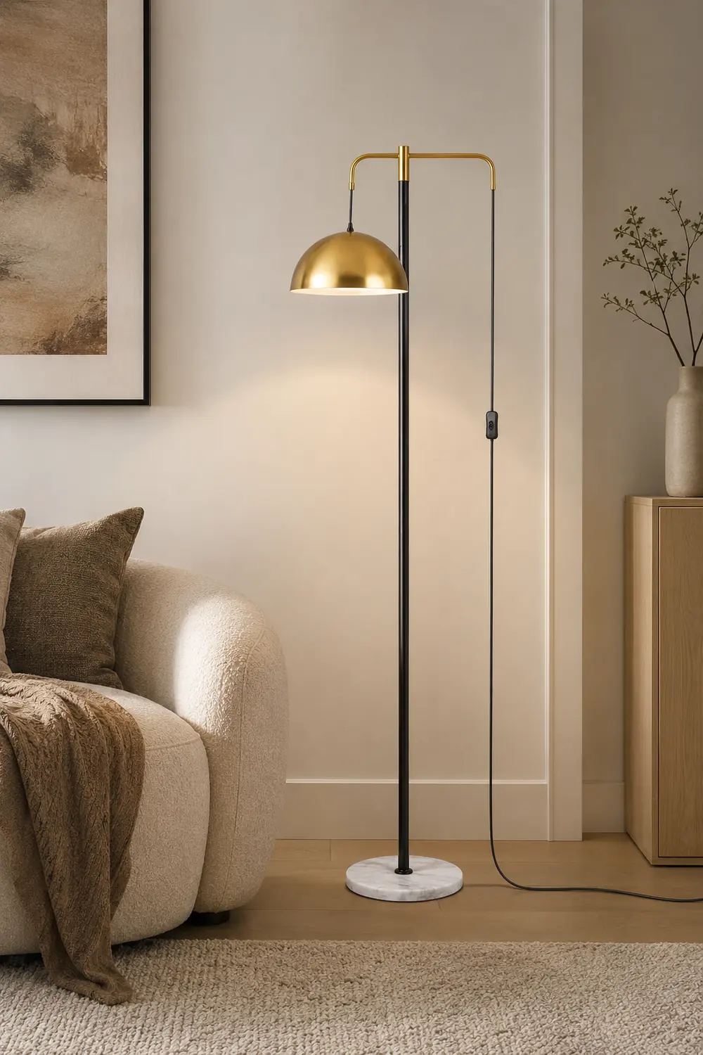 Carins Minimalist Geometric Marble Base/Metal Floor Lamp - Lumpaz