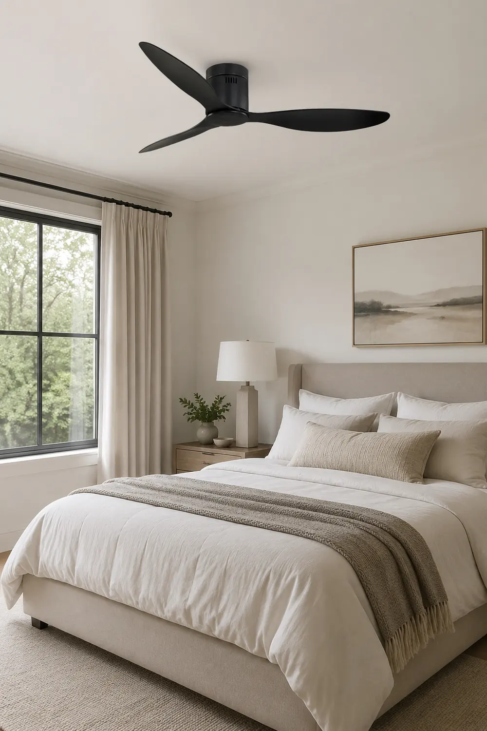 Walters Modern Minimalist 3-Blade Black DC Ceiling Fan, Low Profile, 52'' - Lumpaz