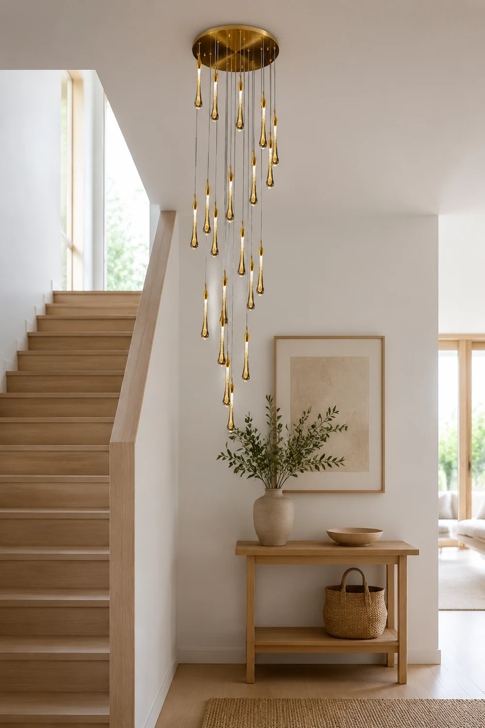 Hailie Modern Teardrop Metal Crystal Chandelier Gold Corridor - Lumpaz