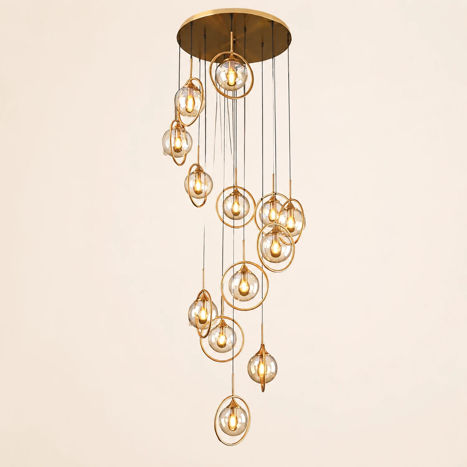 Hailie Modern Spiral Ball Glass Staircase Chandelier, Clear/Amber/Smoke Gray - Lumpaz