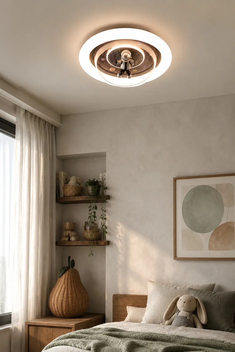 Fateh Flush Mount Ceiling Light Astronaut Modern, Metal/Acrylic, Pink/Blue, Bedroom - Lumpaz