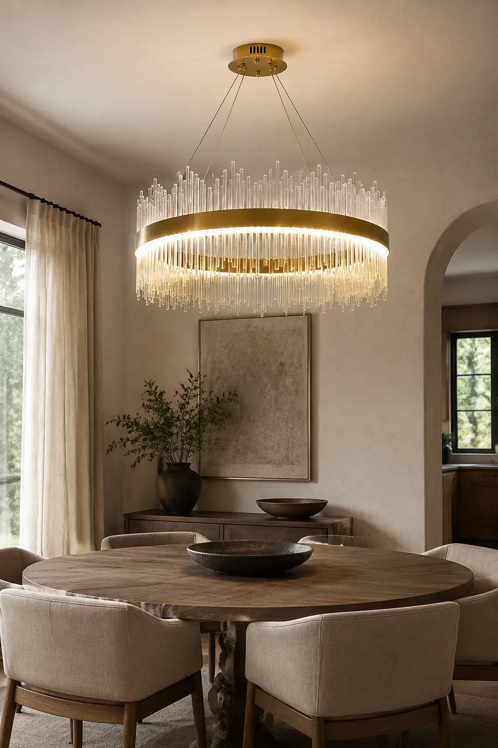 Marilyn Modern Round/Rectangular Chain Chandelier, Gold - Lumpaz
