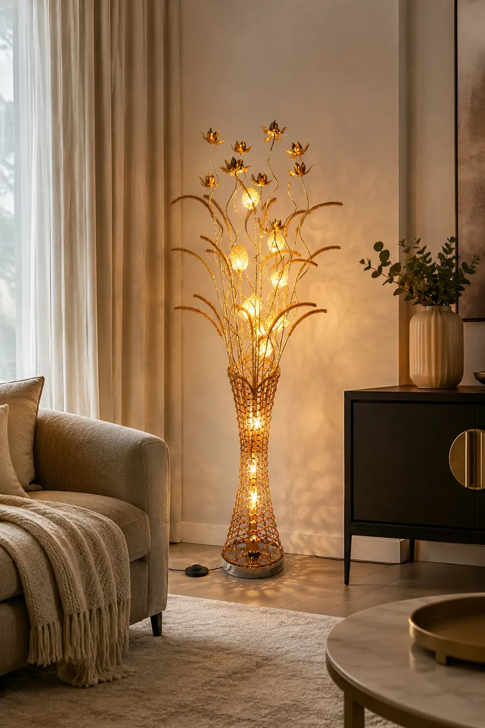 Bella Art Deco Vase Gold Metal Floor Lamp Living Room - Lumpaz
