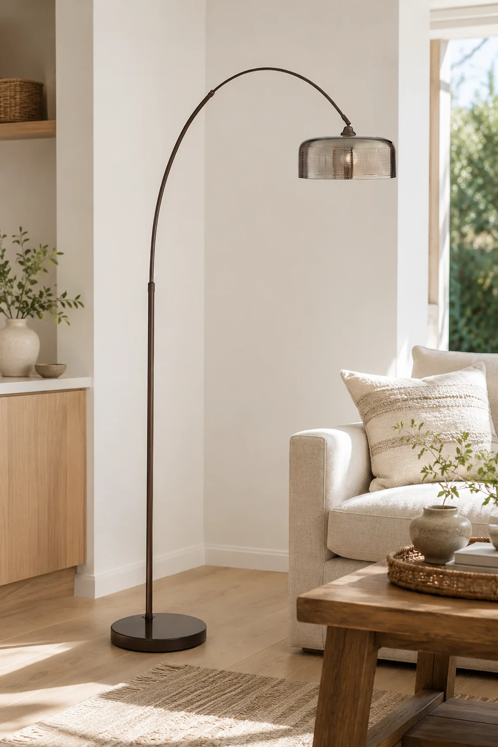 Hailie Retro Brown Curved Floor Lamp, Metal - Lumpaz