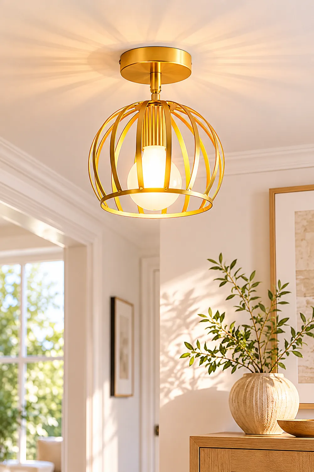 Herbert Semi Art Deco Globe Flush Mount Ceiling Light, Brass - Lumpaz