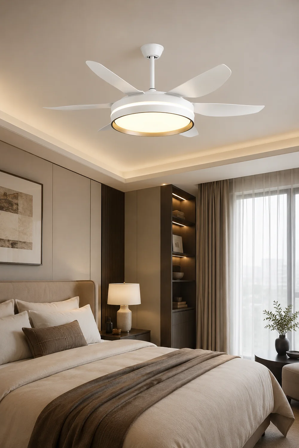 Haydn 6-Blade Basic Modern DC Ceiling Fan with Light, White, 51'' - Lumpaz