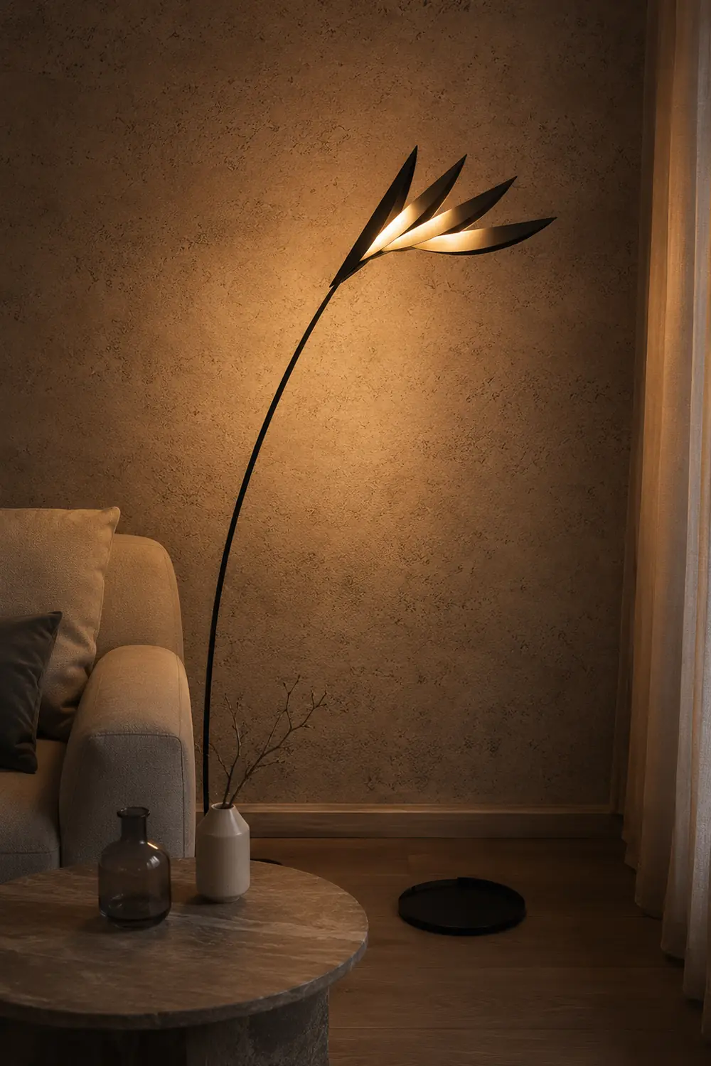 Clifford Modern Leaf Floor Lamp, Black, Metal, Living Room - Lumpaz