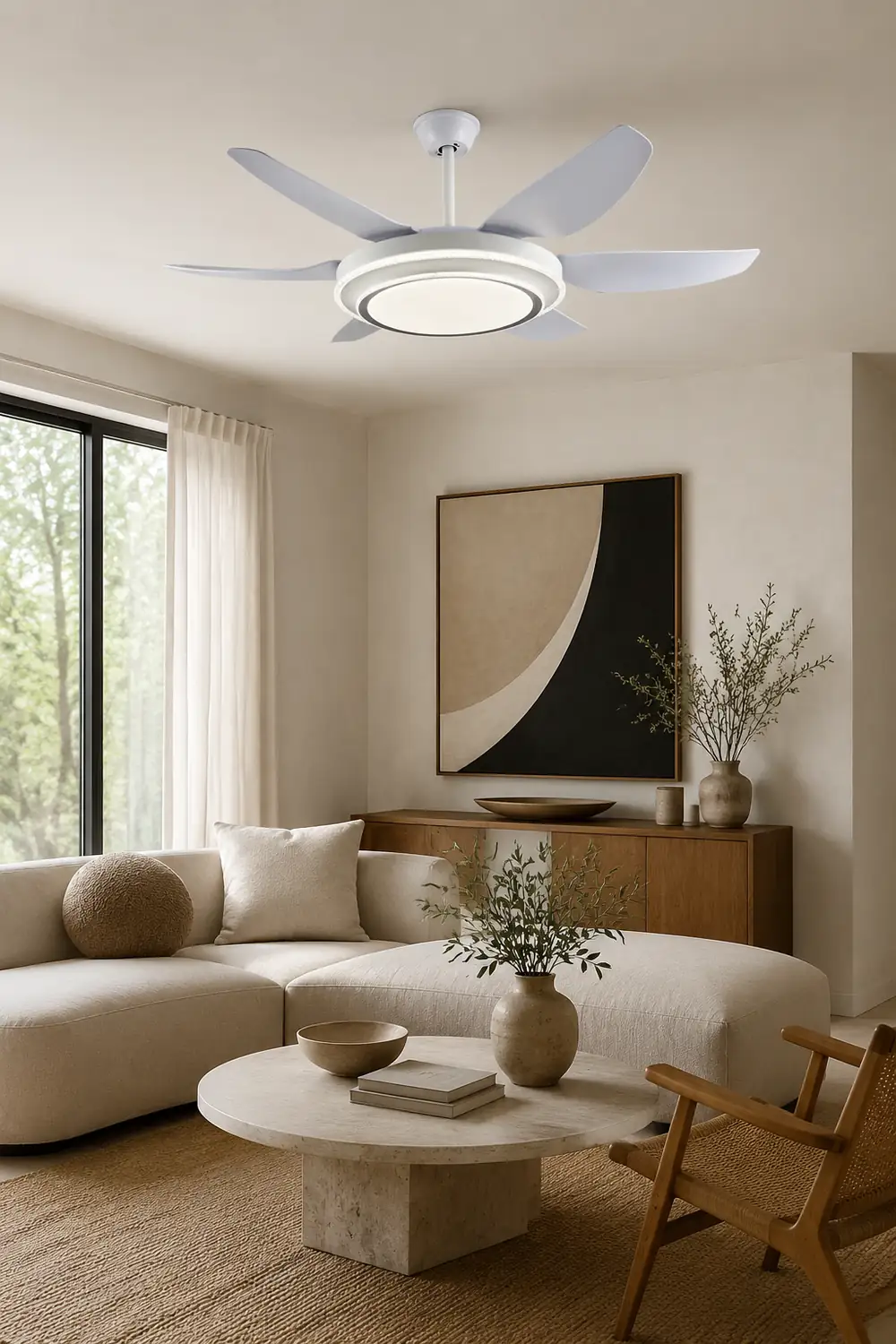 Haydn 6-Blade  Modern Basic  DC Ceiling Fan with Light, White, 51'' - Lumpaz