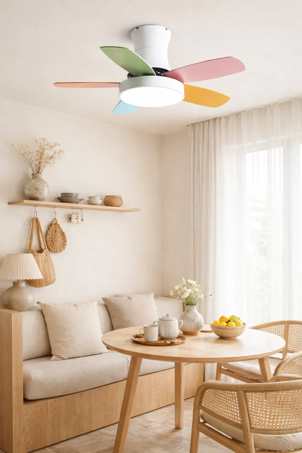 Morandi 5-Blade Colorful DC Ceiling Fan with Light, Low Profile, 42'' - Lumpaz