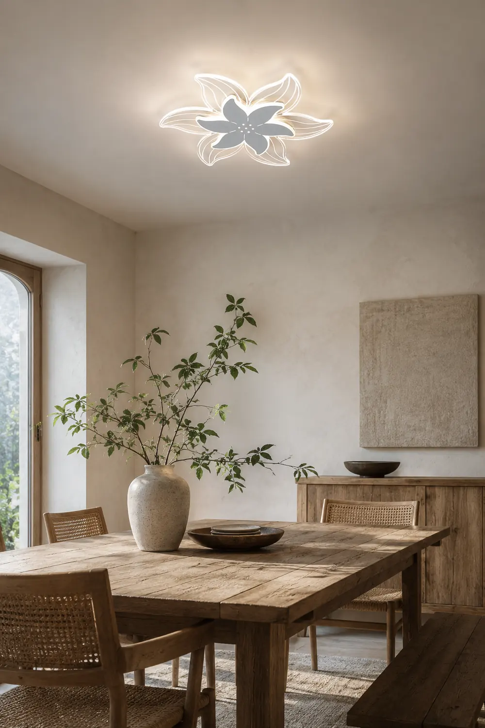 Hana Designer Flower Shape White Flush Mount Ceiling Light, White - Lumpaz