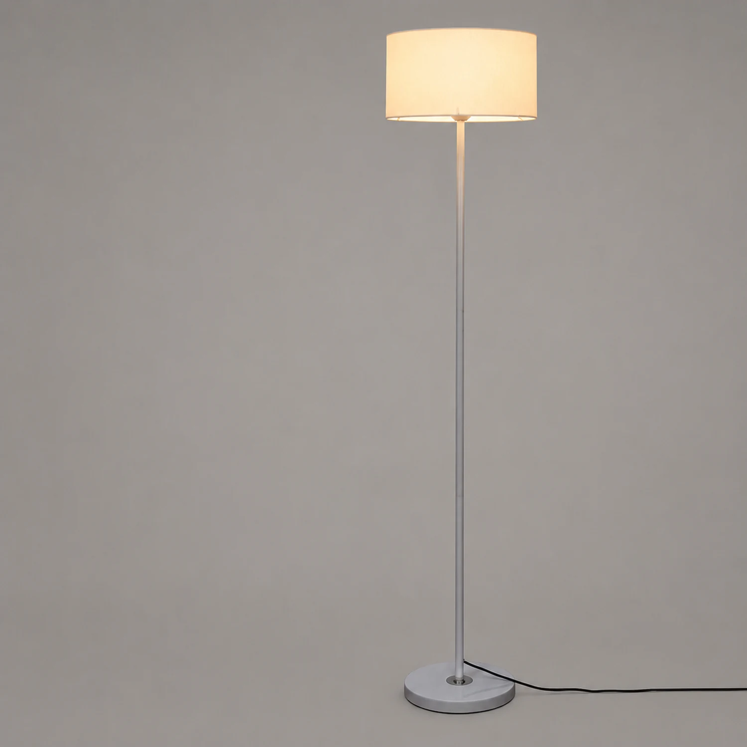 Eryn Floor Lamp Cylinder Modern, Metal/Fabric, Black/White/Gold, Bedroom - Lumpaz