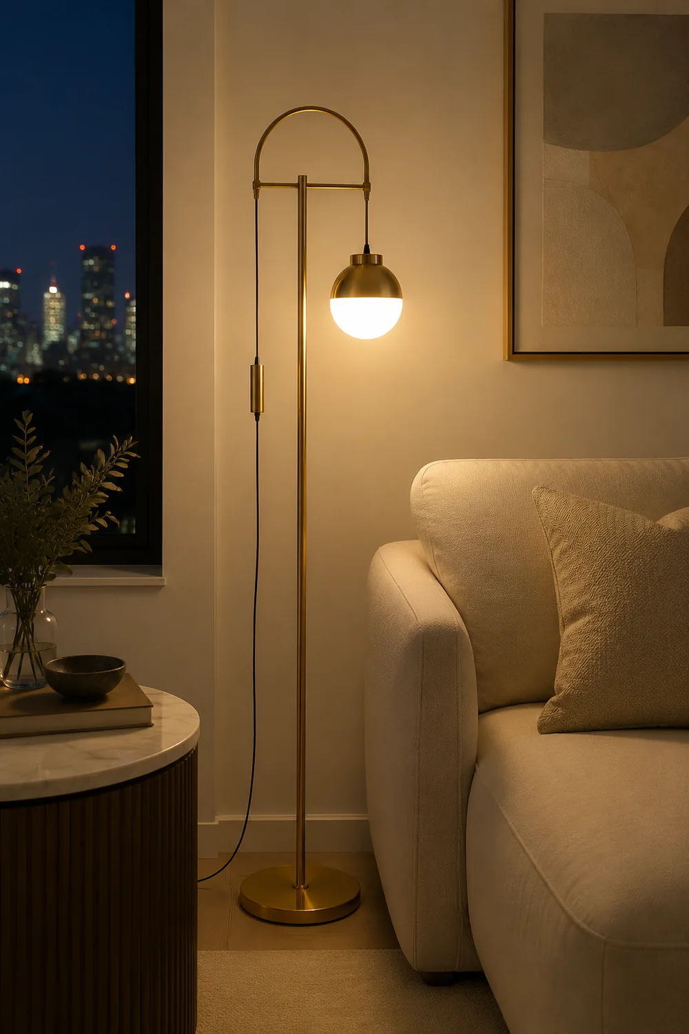 Valentina Modern Arch Glass/Metal Floor Lamp, Gold - Lumpaz