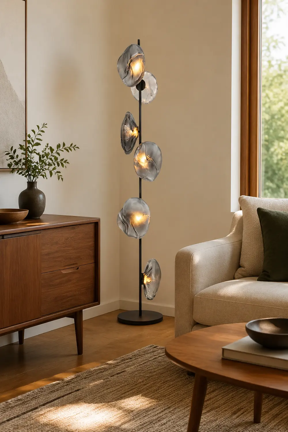 Byers Luxury Flower Metal/Glass Floor Lamp, Black/Gold/Gray - Lumpaz