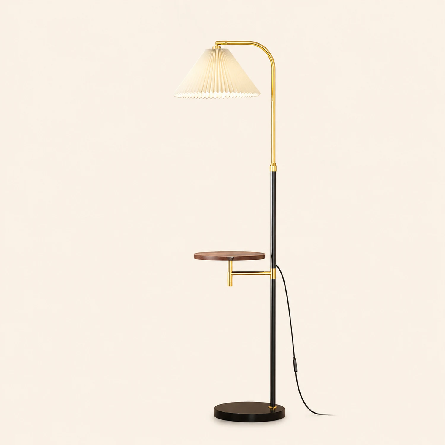 Ozawa Pleated Metal Floor Lamp With Shelves,Gold-Black/Gold - Lumpaz