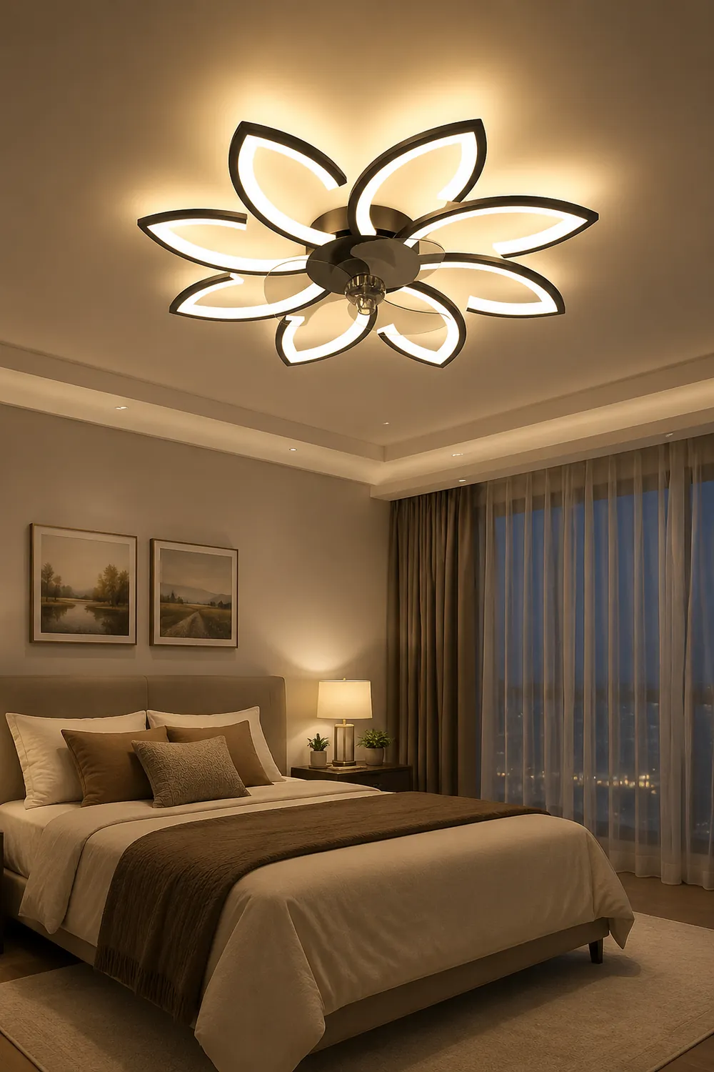 Hana Modern Flower Ceiling Fan with Light, 3 Color, L 25.5"/27"/31"/35.5" - Lumpaz