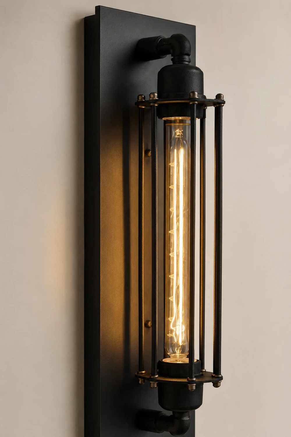 Orr Industial Rectangular Metal/Glass Wall Lamp, Black - Lumpaz