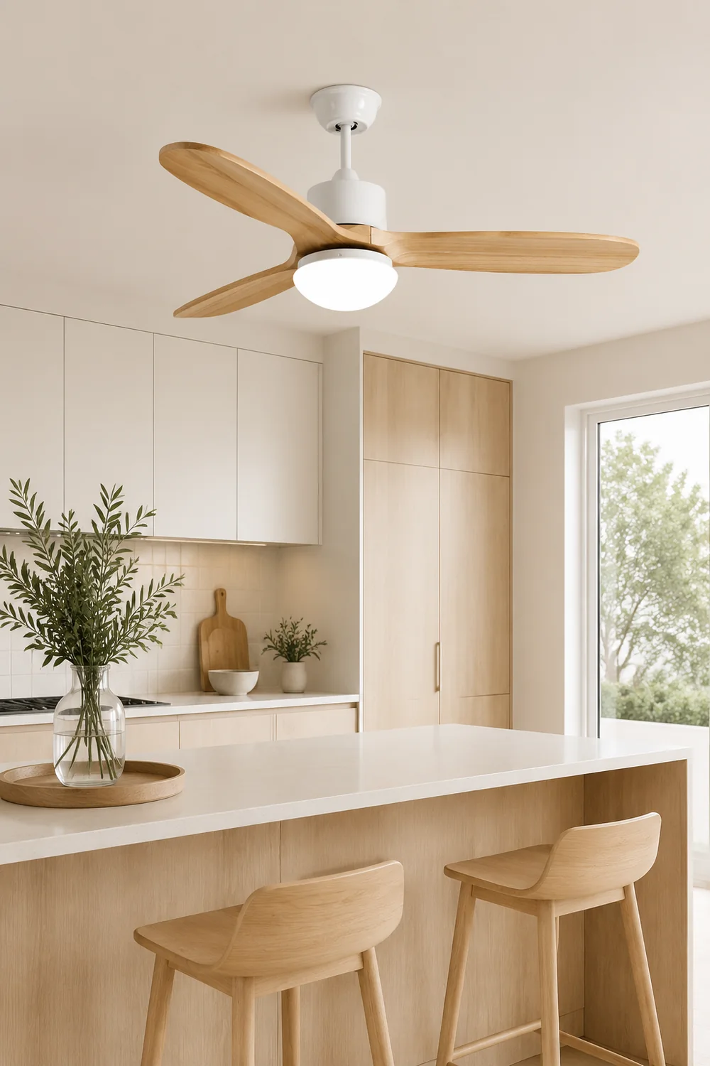 Haydn 3-Blade Modern DC Ceiling Fan, 2 Color, Metal & Wood, 52'' - Lumpaz