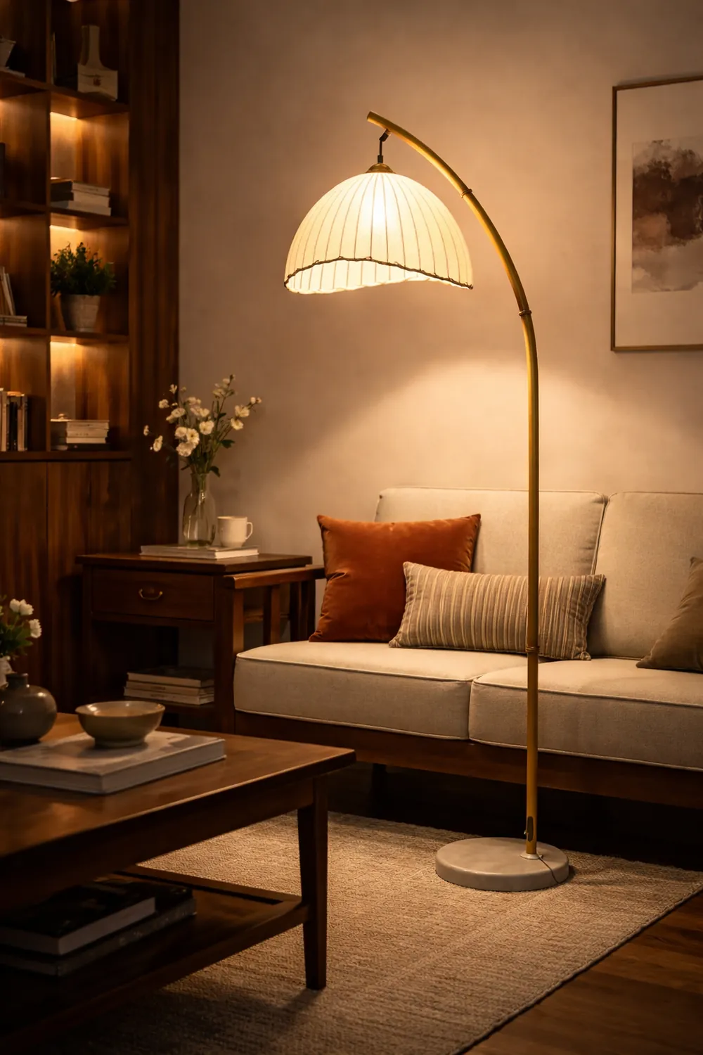 Ozawa Vintage Bamboo Shape Metal/Fabric Floor Lamp White - Lumpaz