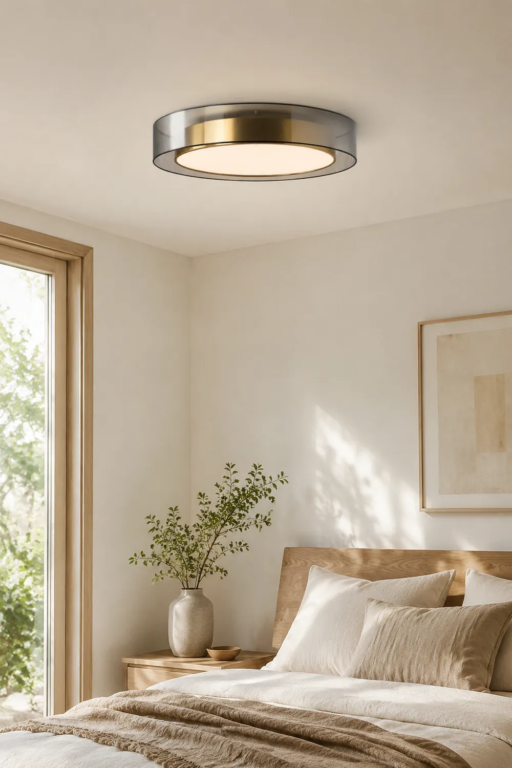 Quinn Nordic Modern Round LED Flush Mount Ceiling Light, Gold - Lumpaz