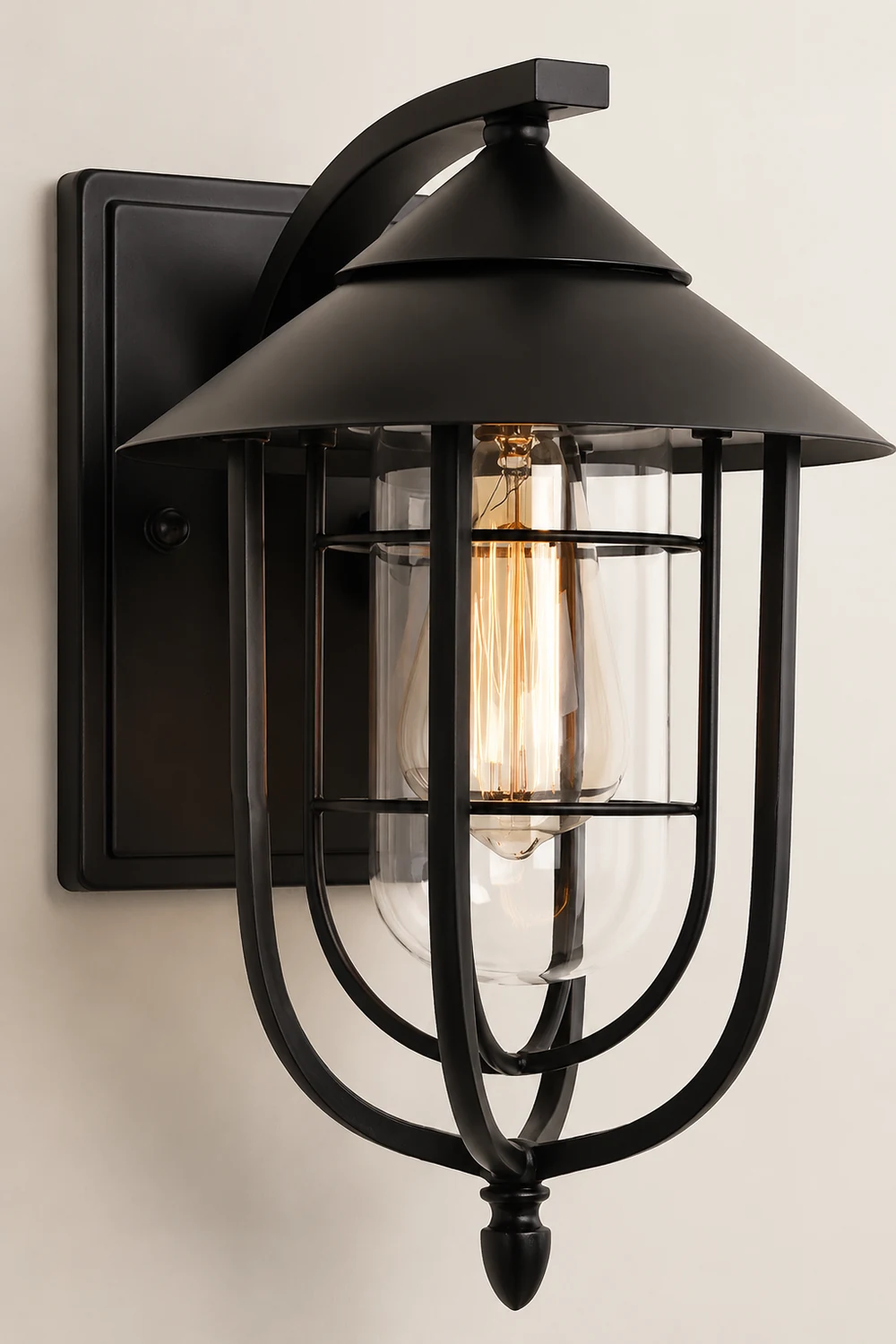 Waterproof Retro Iron Glass Motion Sensor Black Modern Outdoor Wall Lights - Lumpaz