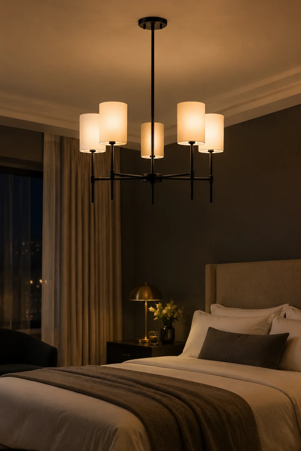 Silva Modern LED Chandelier Black/Gold Metal/Fabric Bedroom/Living Room - Lumpaz