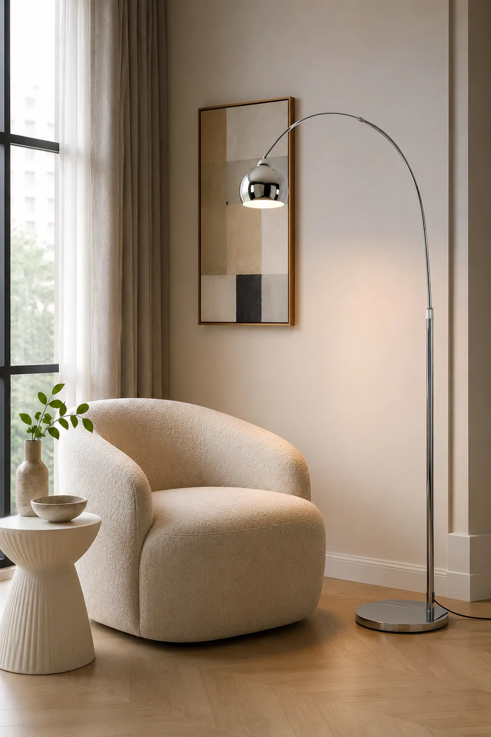Salgado Modern Arc Metal Floor Lamp, Chrome, Study/Bedroom - Lumpaz